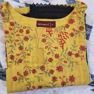 Bin Saeed Embroidered Lawn Cotton Kurti-small Size(36 Bust)